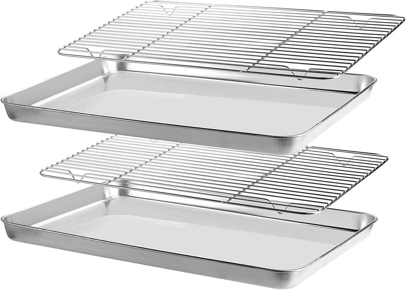 Suwimut Baking Sheet with Rack Set (2 Sheets + 2 Racks), Stainless Steel Nonstick Cookie Pan with Cooling Rack, Non Toxic, Easy Clean and Dishwasher Safe