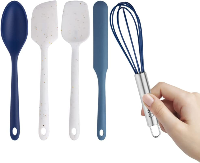 COOK with COLOR Set of Five MINI Kitchen Utensil Set - Silicone Kitchen Tools, Whisk, Tong, Spatula, Spoonula and Spoon (Black and White Collection) Home & Garden > Kitchen & Dining > Kitchen Tools & Utensils Enchante Direct Navy Collection  