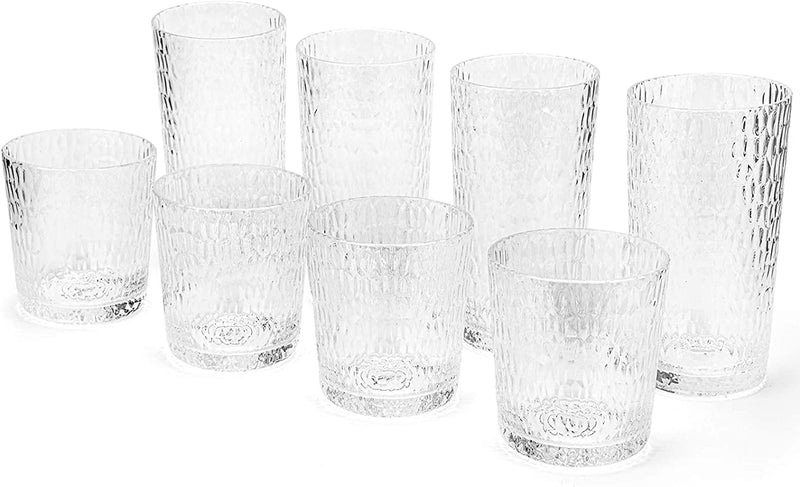Mixed Drinkware 21-Ounce Plastic Tumbler Acrylic Glasses with Hammered Design, Set of 6 Green