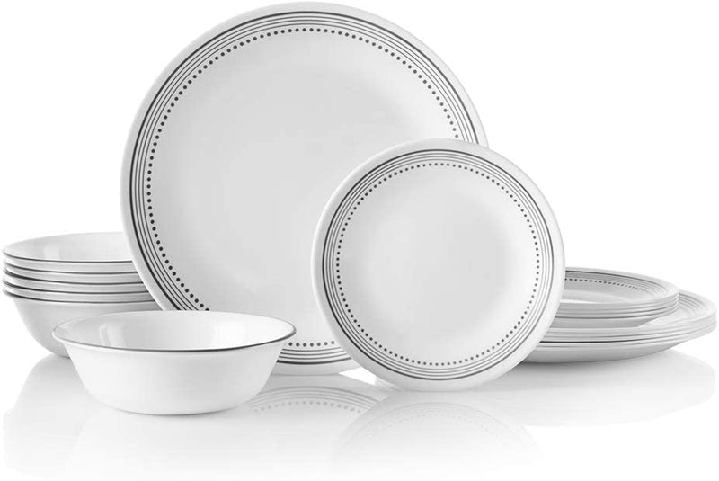 Corelle Vitrelle 18-Piece Service for 6 Dinnerware Set, Triple Layer Glass and Chip Resistant, Lightweight round Plates and Bowls Set, Mystic Gray