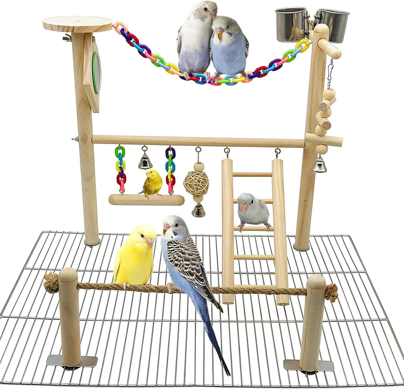 Bird Playground for Top of Cage, Parrot Gym Hanging Chewing Toys, Cage Top Play Stand for Conure, Parakeets, Budgie, Cockatiels, Lovebirds, Bird Wood Perch Cage Toys Animals & Pet Supplies > Pet Supplies > Bird Supplies CAREUPET   