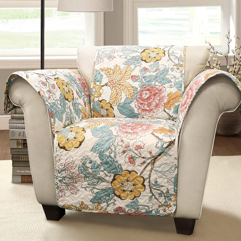 Lush Decor Sydney Furniture Protector-Floral Leaf Garden Pattern Sofa Cover-Blue and Yellow, Blue & Yellow Home & Garden > Decor > Chair & Sofa Cushions Lush Decor Blue & Yellow Chair 