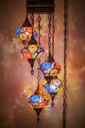 DEMMEX Swag Plug in Light, Turkish Moroccan Colorful Mosaic Wall Plug in Ceiling Hanging Light Chandelier Lighting with 15Feet Chain Cord & Plug, 5 Big Shades (Multi) Home & Garden > Lighting > Lighting Fixtures > Chandeliers DEMMEX Turkish Mix  