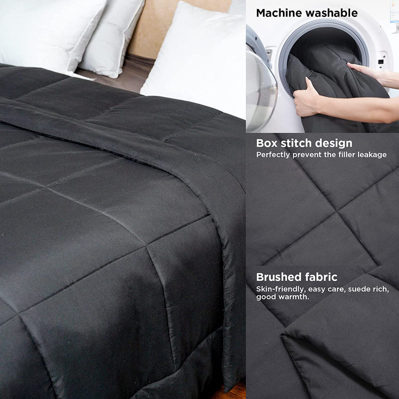 DOWNFORT down Alternative Comforter，Black Comforter Queen Size，All Season Soft Duvet Insert，Machine Washable Microfiber Comforter，Lightweight Fluffy Quilted Comforter, Cooling and Breathable Quilt
