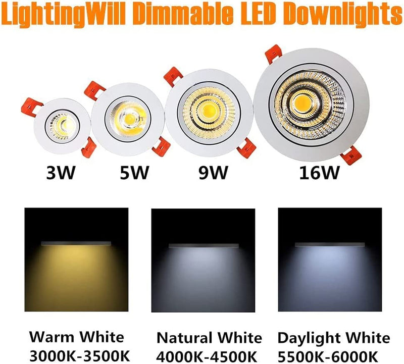Lightingwill 2Inch LED Dimmable Downlight, 3W COB Recessed Ceiling Light, Warm White 3000K-3500K, CRI80, 25W 220LM Halogen Bulbs Equivalent, White (4 Pack) Home & Garden > Lighting > Flood & Spot Lights LightingWill   