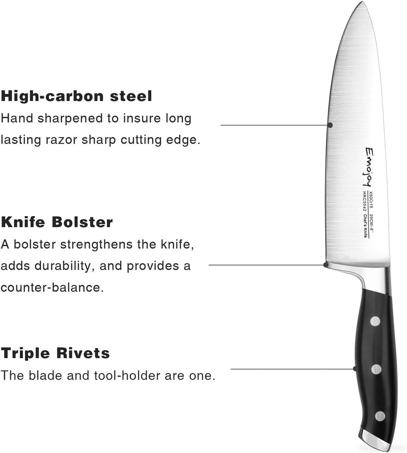 Emojoy Knife Set, 18-Piece Kitchen Knife Set with Block Wooden, Manual Sharpening for Chef Knife Set, German Stainless Steel Home & Garden > Kitchen & Dining > Kitchen Tools & Utensils > Kitchen Knives Emojoy   