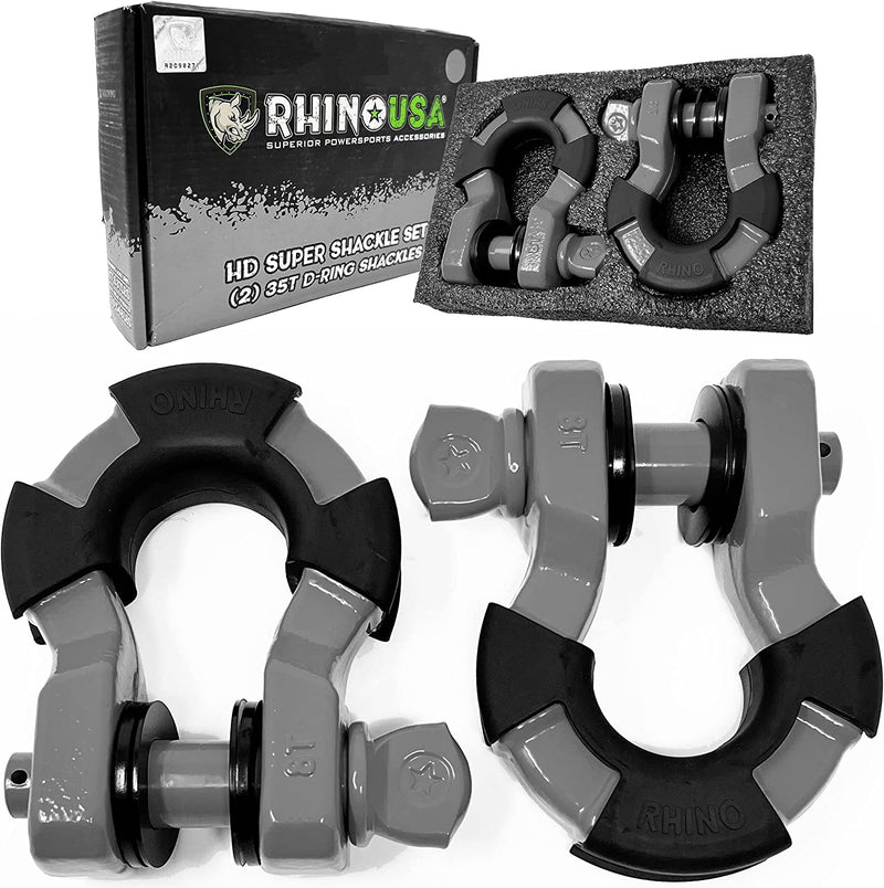 Rhino USA D Ring Shackle 41,850Lb Break Strength – 3/4” Shackle with 7/8 Pin for Use with Tow Strap, Winch, Off-Road Jeep Truck Vehicle Recovery, Best Offroad Towing Accessories Sporting Goods > Outdoor Recreation > Winter Sports & Activities Rhino USA Gray (2PK) 35 TON 