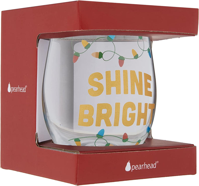 Pearhead Shine Bright Wine Glass, Christmas Stemless Wine Glass, Holiday Gift for Mom, Stemless Wine Glass Christmas Gift, Christmas Lights Drinkware Home & Garden > Kitchen & Dining > Tableware > Drinkware Pearhead   