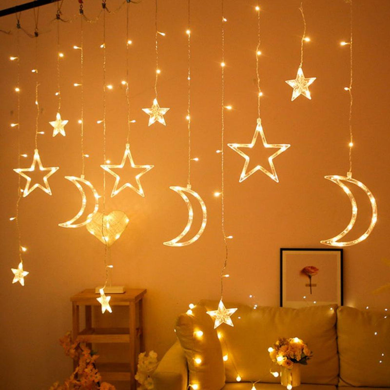 Retap 3.5M Star Moon String Lights Lamp Curtain LED Window Curtain Wedding Party Garden Bedroom Wall Decorations Twinkle Star White/Colorful for Valentine'S Day Home & Garden > Lighting > Light Ropes & Strings NA 3.5M 138 LEDs Warm White 