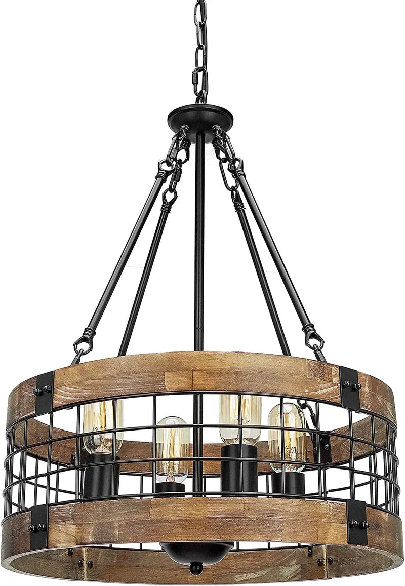 ACNKTZ Farmhouse Rustic Chandelier Light Fixture, 4-Light round Hanging Pendant Lighting for Dining Room Entryway Kitchen Island Foyer Breakfast Area, Black Wood and Black Metal Finish Home & Garden > Lighting > Lighting Fixtures > Chandeliers ACNKTZ 17.8''(D) / 4-Light  