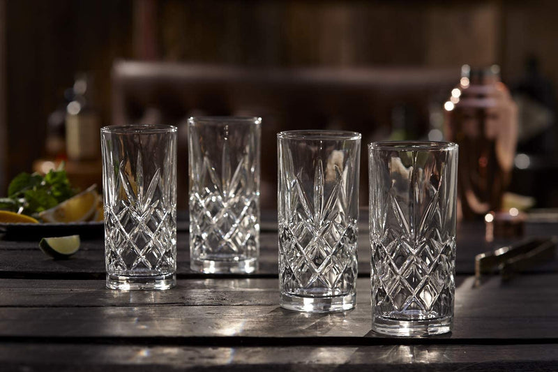 Royalty Art Kinsley Tall Highball Glasses Set of 8, 12 Ounce Cups, Textured Designer Glassware for Drinking Water, Beer, or Soda, Trendy and Elegant Dishware, Dishwasher Safe (Highball) Home & Garden > Kitchen & Dining > Tableware > Drinkware Royalty Art   