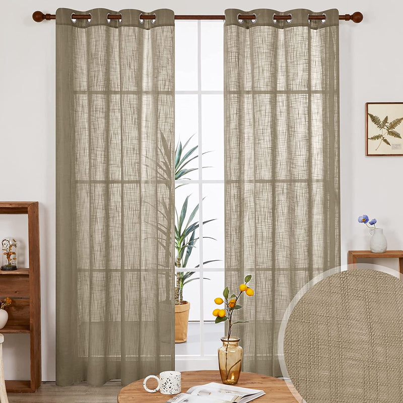 Deconovo Semi Sheer Curtains, Cream, 52X108 Inch, Faux Linen Solid Voile Grommet Curtains for Bedroom Living Room, 2 Panels Home & Garden > Decor > Window Treatments > Curtains & Drapes Deconovo Taupe 52x84 Inch 