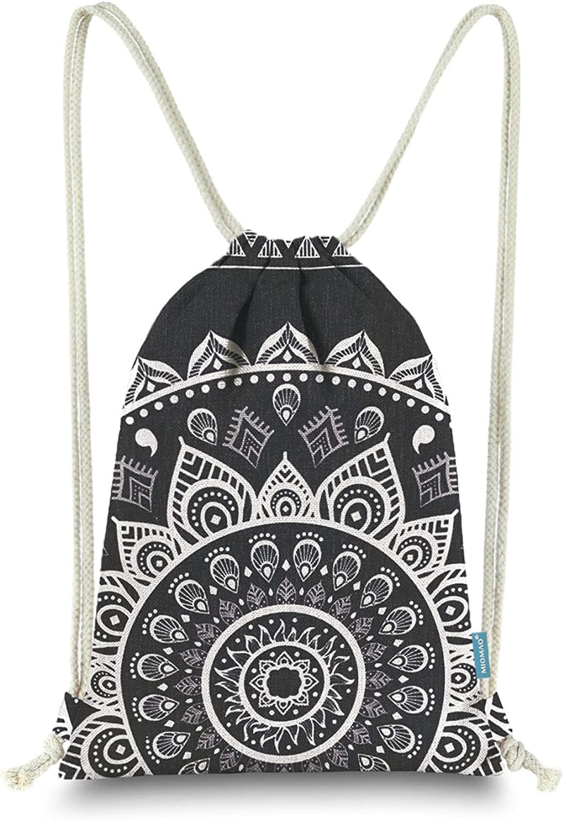 Miomao Drawstring Backpack Mandala Style String Bag Canvas Beach Sport Daypack Home & Garden > Household Supplies > Storage & Organization Qingdao Miomao E-Commerce Co., Ltd Black  