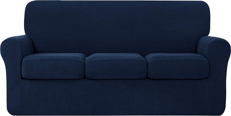 Hokway Couch Cover for 2 Cushion Couch 3 Piece Stretch Sofa Slipcovers with Separate Cushion for 2 Seater Couch Furniture Covers for Kids and Pets in Living Room(Medium,Dark Blue) Home & Garden > Decor > Chair & Sofa Cushions Hokway Dark Blue Large 