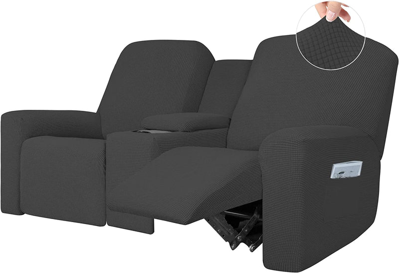 Easy-Going 1 Piece Stretch Reclining Loveseat with Middle Console Slipcover, 2 Seater Loveseat Recliner Cover with Cup Holder and Storage, Recliner Couch Sofa Cover, Furniture Protector Black Home & Garden > Decor > Chair & Sofa Cushions Easy-Going Dark Gray  