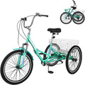 H&ZT Tricycle for Adults, 3 Wheeled Bikes for Adults，Trike Cruiser Bike, W/Large Basket & Maintenance Tools & Shimano Derailleur & Parking Brake Handle Sporting Goods > Outdoor Recreation > Cycling > Bicycles H&ZT FOLDING- mint 26" Foldable 