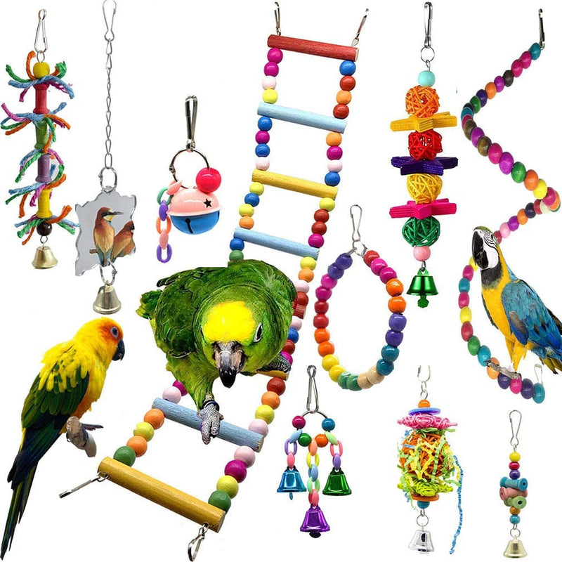 Volksrose 8 PCS Bird Parrot Swing Toys, Chewing Hanging Bells Pet Birds Cage Hammock Swing Stand Toys, Suitable for Small Parakeets, Cockatiels, Parrots, Conures, Budgie, Macaws, Parrots, Love Birds  VolksRose
