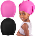 Swimming Cap 2 Pack Silicone Swim Cap for Braids and Dreadlocks Silicone Waterproof Swim Cap Shower Cap for Kids Teens with Long Hair Weaves Hair Extensions Curls Sporting Goods > Outdoor Recreation > Boating & Water Sports > Swimming > Swim Caps Tarpop Black, Pink Medium 