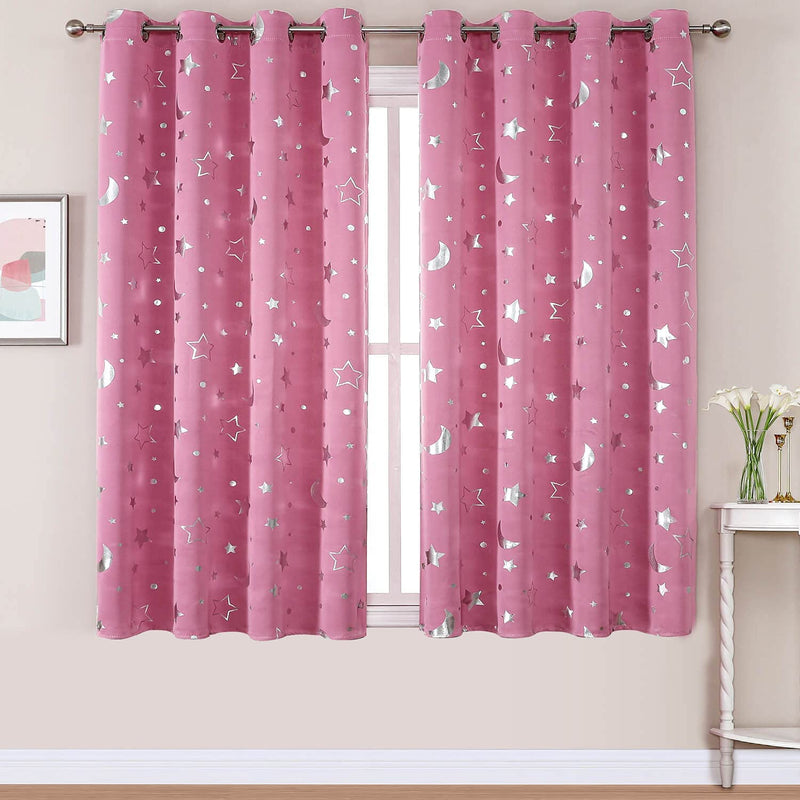 Navy Blue Blackout Galaxy Curtains 84 Inch for Nursery Bedroom, Soundproof Kids Room Darkening Grommet Constellation Curtain Drapes 2 Panels for Living/Dining Room Home & Garden > Decor > Window Treatments > Curtains & Drapes WUBODTI Pink 52×63 