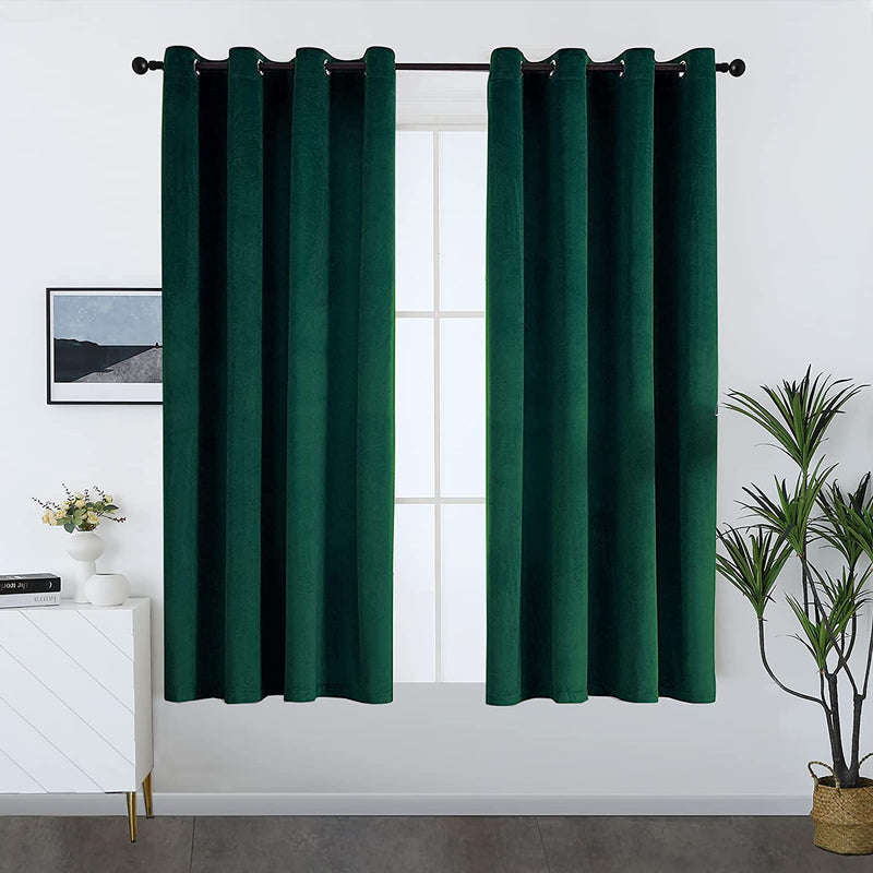Timeper Burgundy Red Velvet Curtains for Theater - Home Décor Red Blackout Curtains Grommet Thermal Insulated Short Drapes for Studio / Master Bedroom, W52 X L63, 2 Panels Home & Garden > Decor > Window Treatments > Curtains & Drapes Timeper Dark Green W52 x L63 