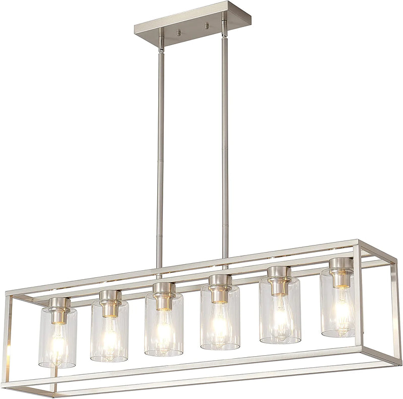 XILICON Dining Room Lighting Fixture Hanging Farmhouse Brushed Nickel 5 Light Modern Pendant Lighting Contemporary Chandeliers with Glass Shade for Living Dining Room Bedroom Kitchen Island Home & Garden > Lighting > Lighting Fixtures > Chandeliers xilicon Brushed Nickel -6h-bx 6 Light 