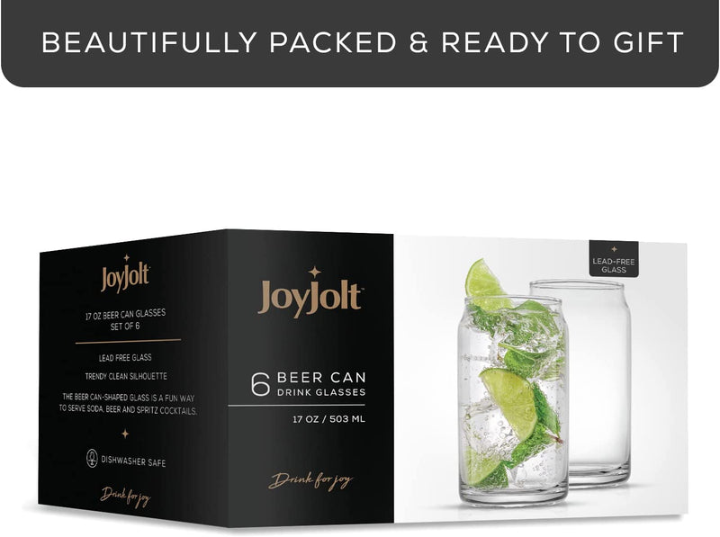 Joyjolt Drinking Glass Cups Set of 6 - 16Oz Beer Can Glasses. Clear Soda Can Shaped Glass Cups, Cute Iced Coffee Cup Tumblers, Cold Drink Glassware, Unique Water, Tea, Cocktail Glass Set Home & Garden > Kitchen & Dining > Tableware > Drinkware JoyJolt   