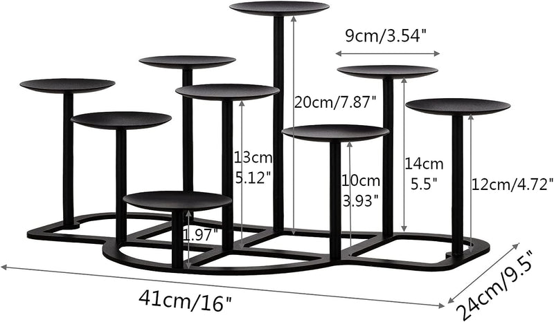 9 Arms Black Candelabra for inside Fireplace - Metal Candle Holder for Tealight Pillar Candles Stand Iron Table Centrepiece Mantle Floor Decor  Bigsee   