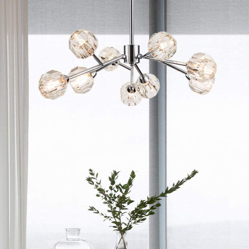 Weesalife Sputnik Chandeliers Mid Century Crystal Pendant Light Chandelier 6 Lights Contemporary Brass Branches Chandeliers Ceiling Light Fixtures for Dining Room Bedroom Living Room Home & Garden > Lighting > Lighting Fixtures > Chandeliers ZYuan Lighting B-9 Lights Chrome  