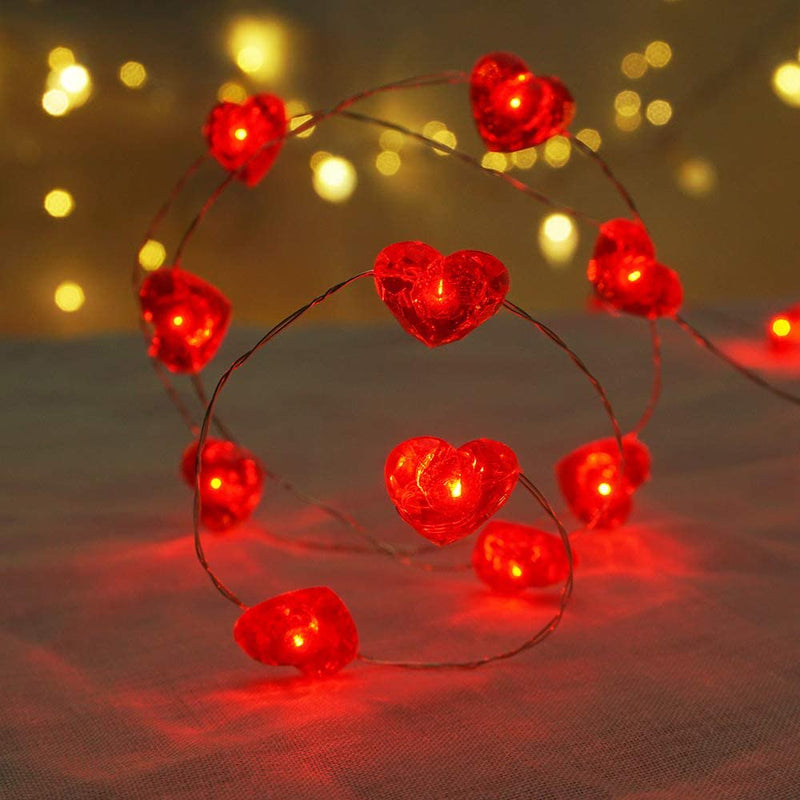 Fairy String Lights 10 Ft 30 Leds Red Heart Shaped Twinkle Fairy Lights Battery Operated for Kids Bedroom Wedding Indoor Party Valentine'S Day Mother'S Day Decor with Remote & Timer Home & Garden > Decor > Seasonal & Holiday Decorations BD-TinY   