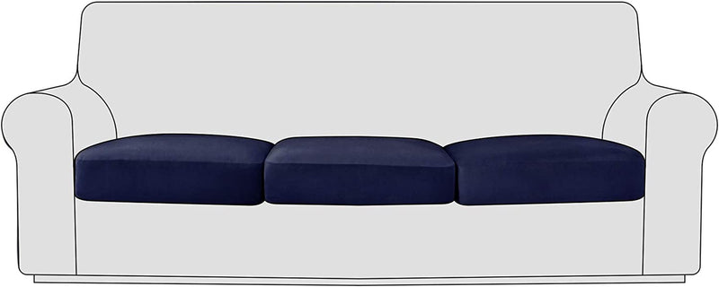 Maxmill Velvet Stretch Sofa Cushion Covers Plush Couch Cushion Slipcover for Armchair Loveseat Sofa Individual Cushion Cover Sofa Seat Protector with Elastic Hem Washable, 2 Pieces Pack, Brown Home & Garden > Decor > Chair & Sofa Cushions Maxmill Interior Navy Blue 3 