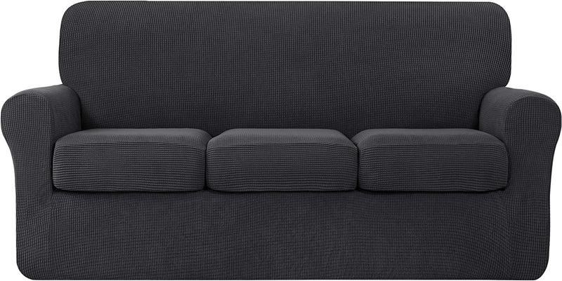 Hokway Couch Cover for 2 Cushion Couch 3 Piece Stretch Sofa Slipcovers with Separate Cushion for 2 Seater Couch Furniture Covers for Kids and Pets in Living Room(Medium,Dark Blue) Home & Garden > Decor > Chair & Sofa Cushions Hokway Grey Large 