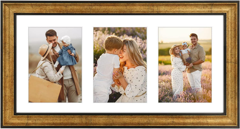 Golden State Art, 12X16 Collage Picture Frame - White Mat for 4-5X7 Photos - Real Glass - Landscape/Portrait Wall Display - Home Decor - Gift for Families, Students, Friends - Black Trim Gold Home & Garden > Decor > Picture Frames Golden State Art Antique Gold Three 5x7 Openings 
