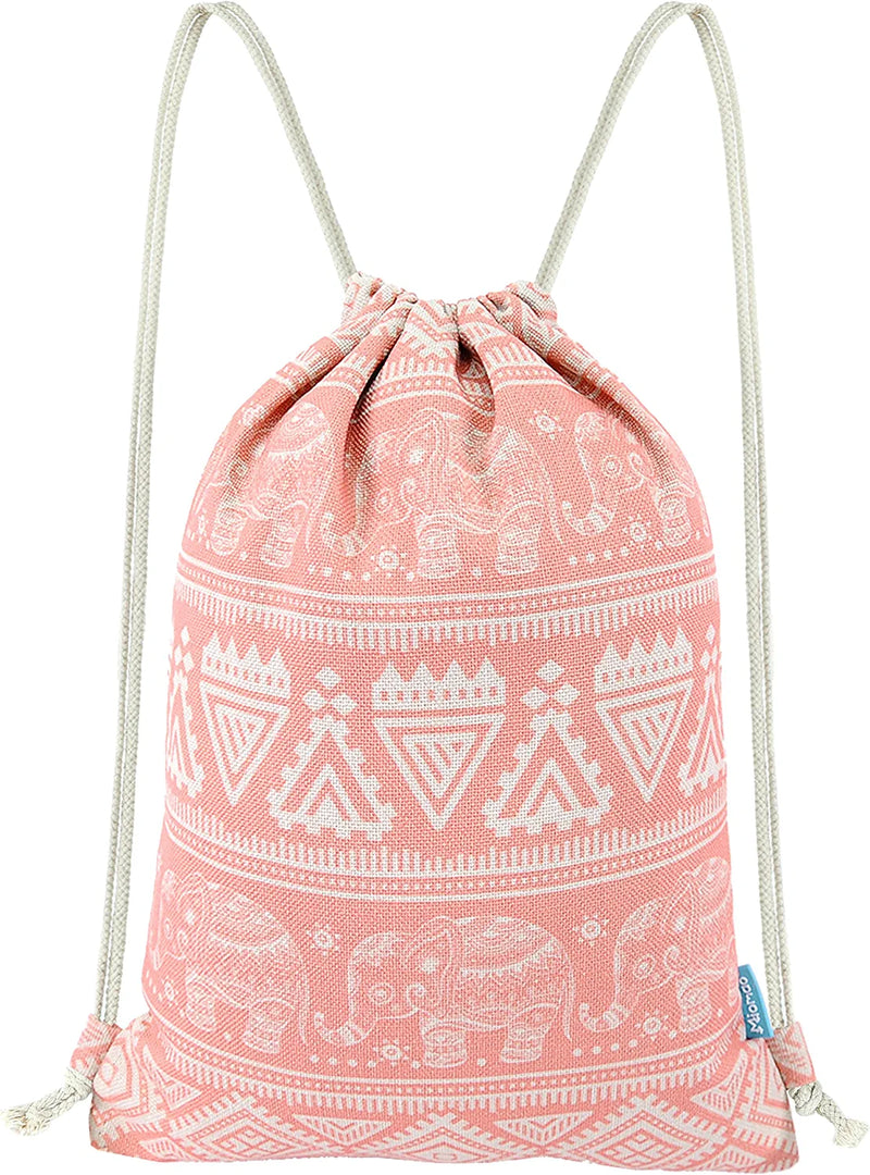 Miomao Drawstring Backpack Elephant String Bag Gym Sackpack Canvas Sport Daypack Home & Garden > Household Supplies > Storage & Organization Miomao Coral Pink  