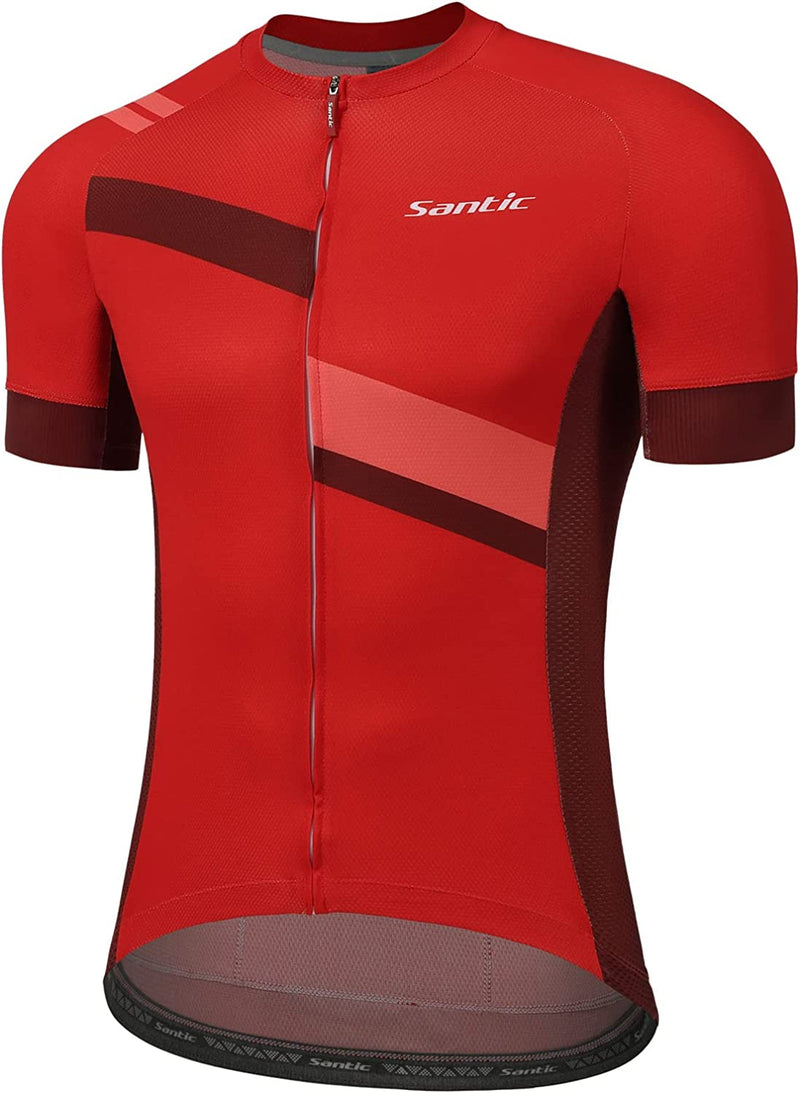 Santic Men'S Cycling Jersey Shorts Sleeve Tops Pro Road Bike Bicycle Shirt Full Zip MTB Clothing with Pockets Sporting Goods > Outdoor Recreation > Cycling > Cycling Apparel & Accessories SANTIC(QUANZHOU) SPORTS CO.,LTD. Red-2220 Large 