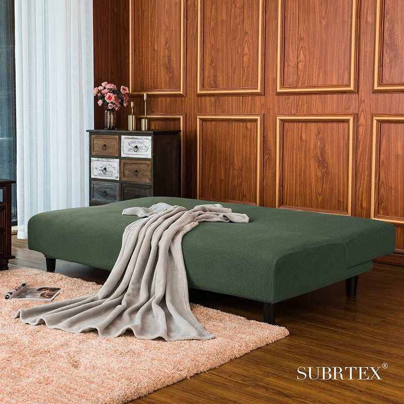 Subrtex Stretch Armless Sofa Slipcover Foldable Futon Cover Sofa Bed Washable Removable Furniture Protector (Celadon) Home & Garden > Decor > Chair & Sofa Cushions SUBRTEX   