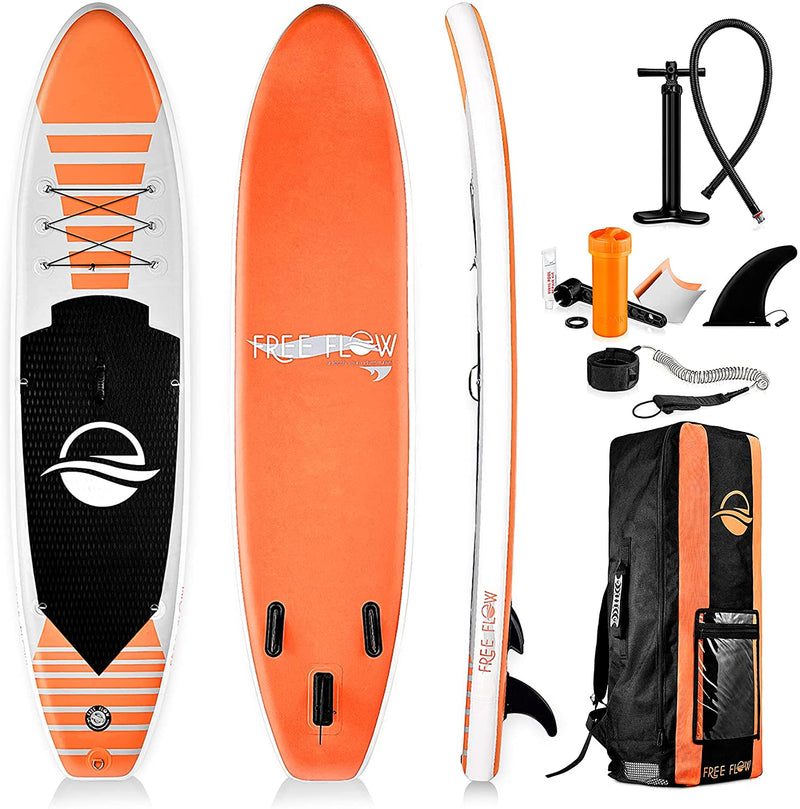 Serenelife Inflatable Stand up Paddle Board (6 Inches Thick) with Premium SUP Accessories & Carry Bag | Wide Stance, Bottom Fin for Paddling, Surf Control, Non-Slip Deck | Youth & Adult Standing Boat Sporting Goods > Outdoor Recreation > Fishing > Fishing Rods SenerelifeHome Orange Color Paddle Board 