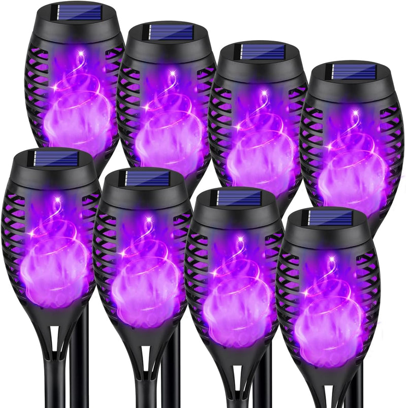 Outdoor Halloween Decorations, 8Pack Halloween Solar Lights with Purple Flame for Halloween Decor, Waterproof Halloween Lights Outdoor, Solar Pathway Lights for outside Halloween Yard Decorations Lawn  ZX Tech   