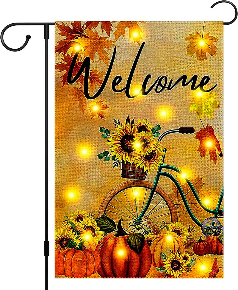 Fall Garden Flag Garden Flag with Lights Fall for Jesus He Never Leaves Garden Flag 12X18 Inch Double Sided Burlap Cross Pumpkin Welcome Yard Autumn outside Decoration (Fall-1)  clothmile Fall-3  