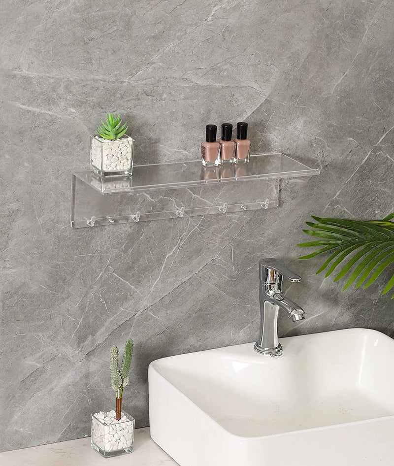 Likeu 4 PCS Clear Acrylic Floating Shelves Display Ledge,5 MM Thick Wall Mounted Storage Shelf with Detachable Hooks for Entryway/Living Room /Kitchen or Office 15.8 Inch Damage Free Bathroom Shelves Furniture > Shelving > Wall Shelves & Ledges LikeU   