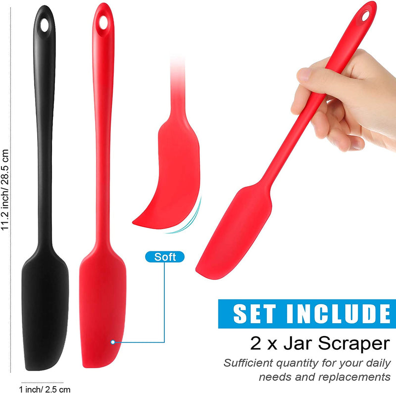 Long Handle Silicone Jar Spatula Non-Stick Rubber Scraper Heat Resistant Spatula Silicone Scraper for Jars, Smoothies, Blenders Cooking Baking Stirring Mixing Tools (2, Red, Black)