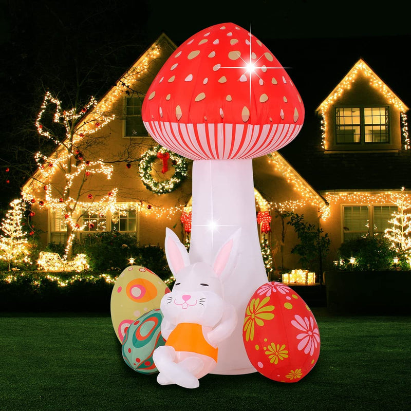 Easter Inflatable Bunny Outdoor Decorations 7FT Blow Giant Mushroom Sleeping Rabbit with Eggs Decor Build-In Leds for Yard Garden Lawn Indoors Outdoors Home Holiday… Home & Garden > Decor > Seasonal & Holiday Decorations AIGNC Mushroom with Bunny  