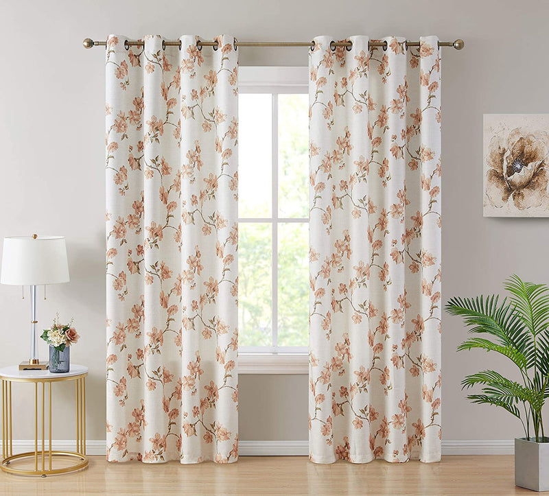 HLC.ME Jade Floral Decorative Textured Light Filtering Grommet Window Treatment Curtain Drapery Panels for Bedroom & Living Room - Set of 2 Panels (54 X 96 Inches Long, Pink) Home & Garden > Decor > Window Treatments > Curtains & Drapes HLC.ME Taupe 54 W x 63 L 