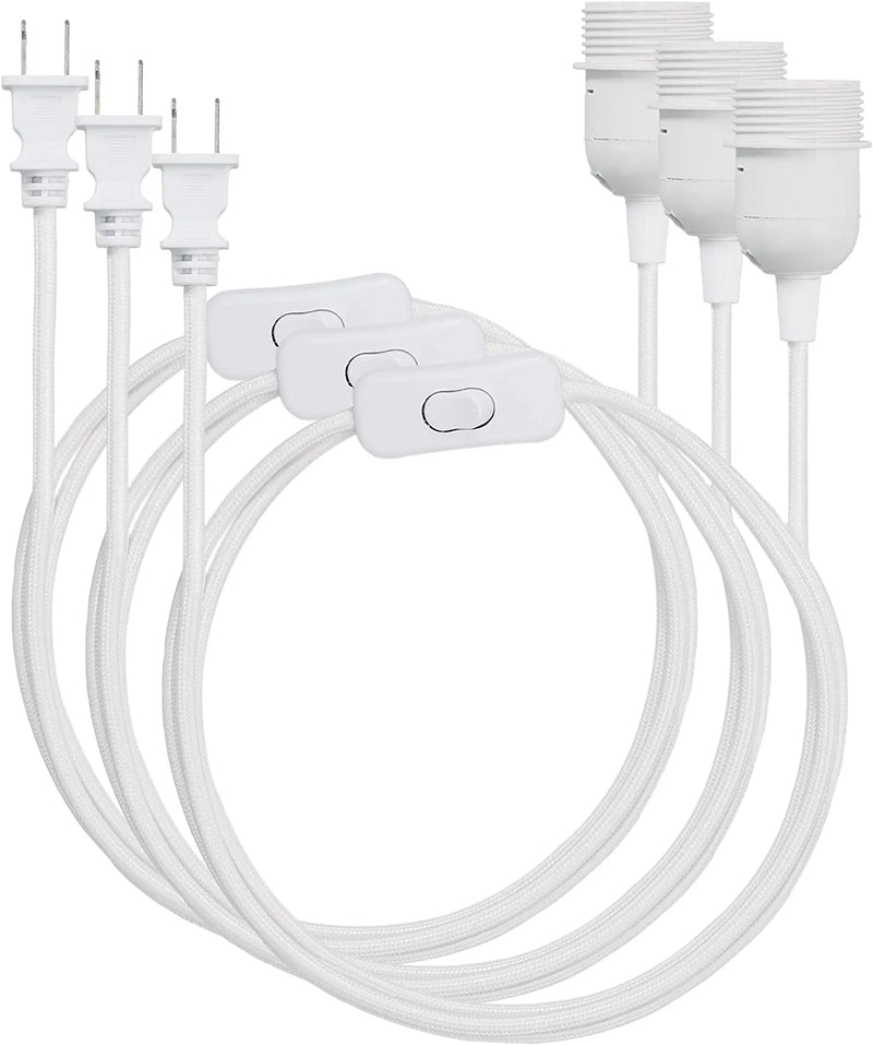 Kwmobile Plug-In Light Cord (Pack of 3) - 6Ft Long Fabric Pendant Lamp Cable with Plug, E26 Socket - for Hanging DIY Ceiling Lighting - White Home & Garden > Lighting > Lighting Fixtures kwmobile White 20ft 