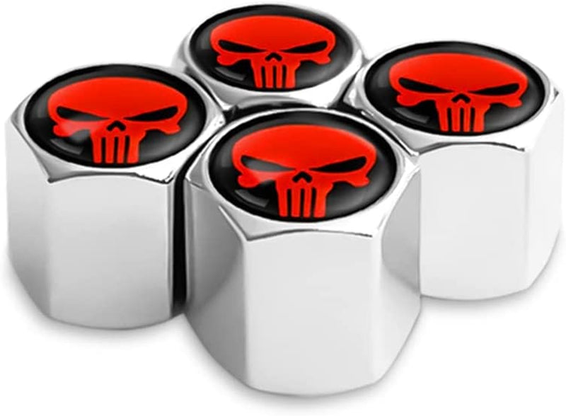 Skull Car Wheel Tire Valve Stem Caps, Airtight Dust Proof Covers, 4 Pack Universal Tire Air Valve Caps for Cars, Trucks, Bicycles, Car Accessories for Men and Women (Red) Sporting Goods > Outdoor Recreation > Winter Sports & Activities YALOK-Tire Valve Stem Caps9 Silver/Red  