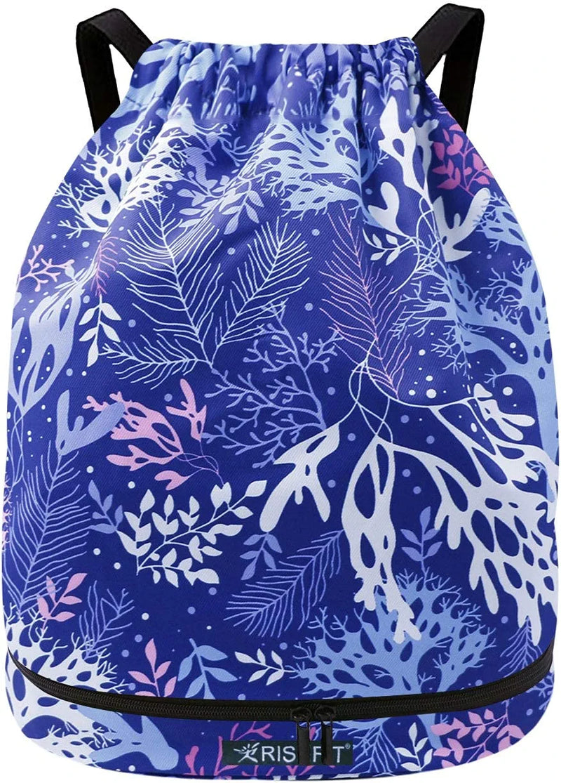 Risefit Waterproof Drawstring Bag, Drawstring Backpack, Gym Bag Sackpack Sports Backpack for Women Girls Home & Garden > Household Supplies > Storage & Organization Risefit 08-blue Coral  