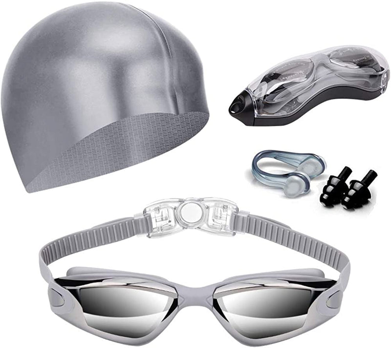 Swim Goggles Swimming Goggles No Leaking with Nose Clip, Earplugs and Case Sporting Goods > Outdoor Recreation > Boating & Water Sports > Swimming > Swim Goggles & Masks Hurdilen Grey  
