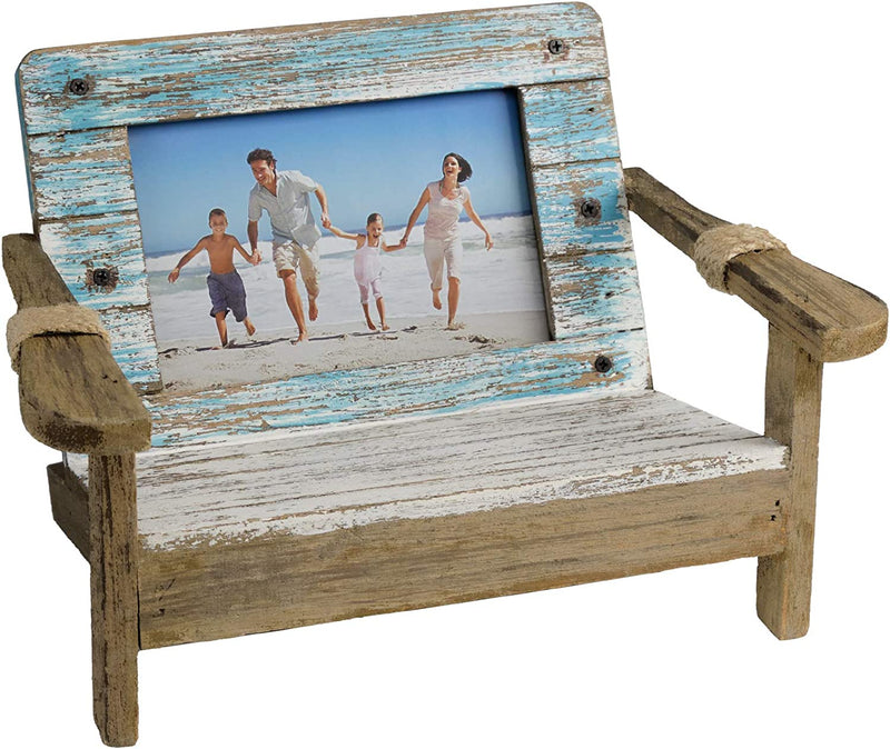 EXCELLO GLOBAL PRODUCTS Beach Chair Photo Frame: Holds 4X6 Vertical Photo. Rustic Picture for Tabletop Display with Nautical Beach Themed Home Decor