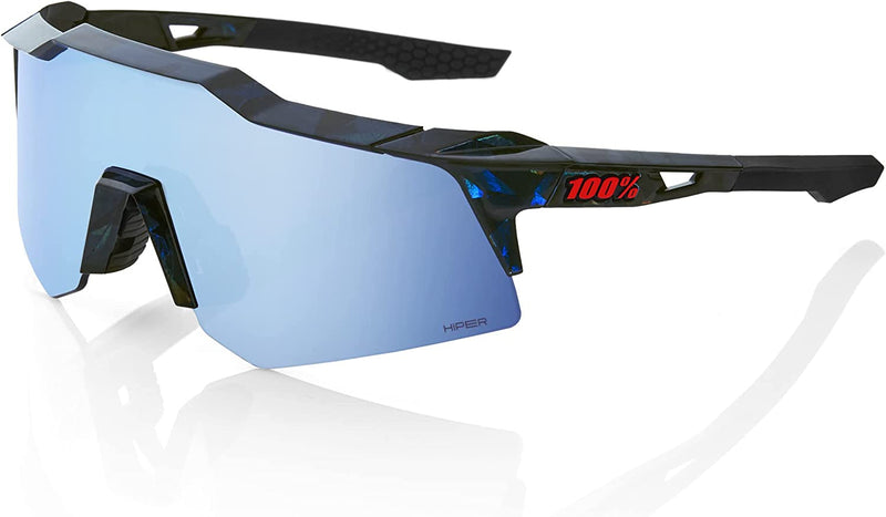 100% Speedcraft XS Sport Performance Cycling Sunglasses Premium Vented Baseball Road Bike Triathlon with Interchangeable Lens Sporting Goods > Outdoor Recreation > Cycling > Cycling Apparel & Accessories 100% Black Holographic - Hiper Blue Multilayer Mirror Lens  