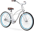 Sixthreezero Women'S Beach Cruiser Bicycle, 26" Wheels/17 Frame, 1-Sp, 3-Sp, 7-Sp, and 21-Sp Sporting Goods > Outdoor Recreation > Cycling > Bicycles Sixthreezero Enterprises, L.L.C. White/ Blue w/ Brown Seat/Grips 26" / 3-speed 