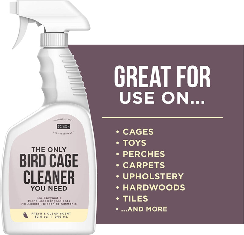 Natural Rapport Bird Cage Cleaner - the Only Bird Cage Cleaner You Need - Bird Poop Spray Remover, Naturally Removes Bird Waste (32 Oz) Animals & Pet Supplies > Pet Supplies > Bird Supplies Natural Rapport   